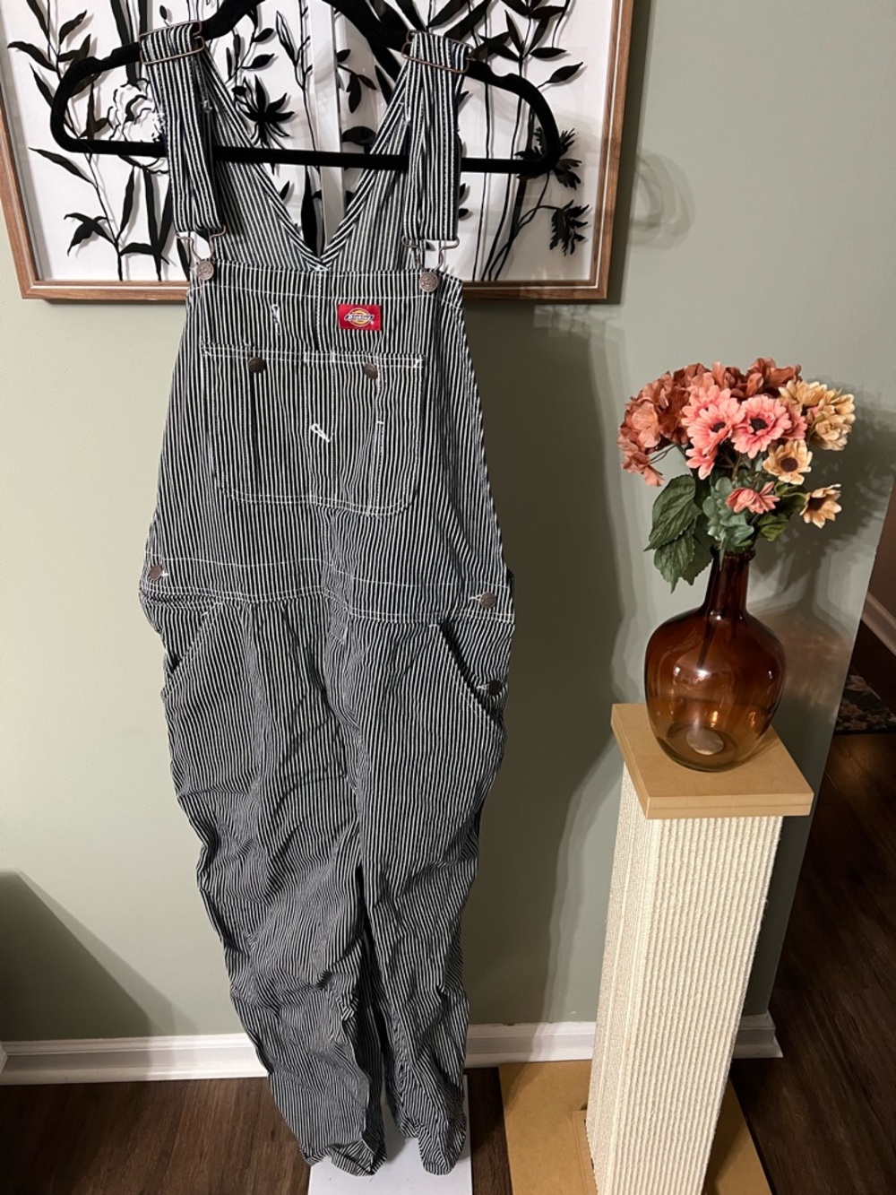 Dickies Hickory Blue White Stripe Bib Overalls Railroad Workwear Cotton 36x30